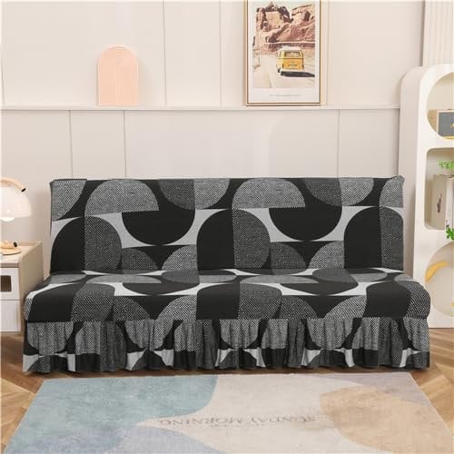 Surwin Housse de Clic Clac élastique Canapé 2/3 Places, Housse de Canapé sans Accoudoir Couverture de Canapé-lit avec Jupe Universel Tout Couvert Canapé Pliant Protecteur (190-225cm,Noir)