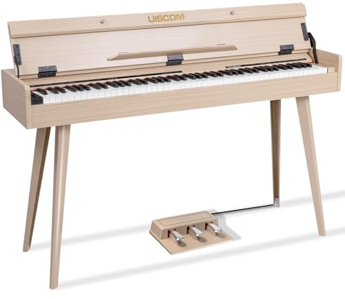 UISCOM 88 Key Weighted Home Digital Piano- Wooden Desk Electric Piano Transforms Between Desk and Vanity - Progressive Hammer-Action Keyboard, Perfect for Beginners with MIDI-Apricot