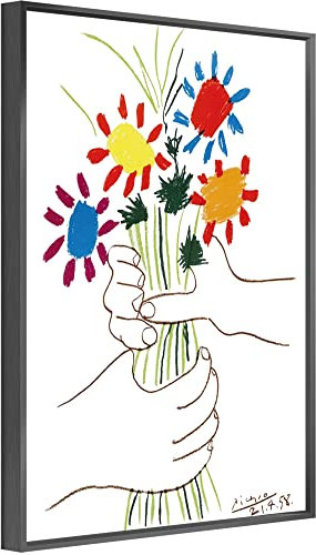 jenesaisquoi Picasso Wall Art The Peace Bouquet Kunstdruck Picasso Kunstwerk Picasso Poster gerahmte Leinwand Wandkunst für Wohnzimmer Schlafzimmer (schwarzer Rahmen, 30,5 x 40,6 cm)