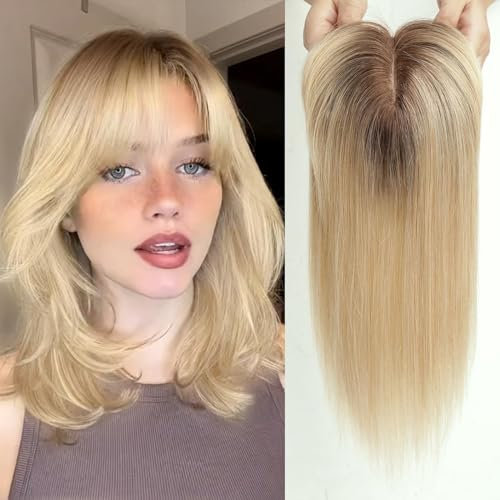 EMMOR Haartopper für Frauen, Haarverlustabdeckung, Haarverdichter für Frauen mit dünner werdendem Haar, Echthaar, 150% Dichte, Seidenbasis, drei Clips im Topper, 14 Zoll 4.