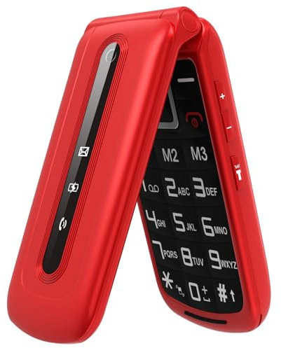 Uleway 2G Flip Senior Mobile Phone - SIM Free Unlocked Big Button Phone for Elderly, Easy to Use With SOS Button, Red