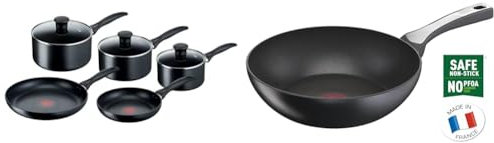 Tefal Induction Non-Stick Cookware Set, 5 Pcs - Black & Unlimited On, Premium Cookware, 28 cm Wok Pan, UK's Longest Lasting Non-Stick, Frying Pan, Heat Indicator, Induction Hob Compatible, Black
