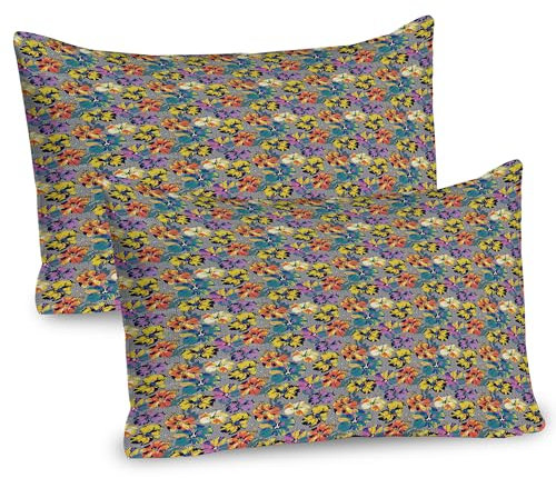 ABAKUHAUS Tropisch Kissenbezug Packung mit 2, Hibiskusblüten Duft auf Minimalist Fliesen Karibik Aloha Dschungel, Dekorativer Standard Gedruckter Kissenbezug, 80 x 40 cm, Mehrfarbig