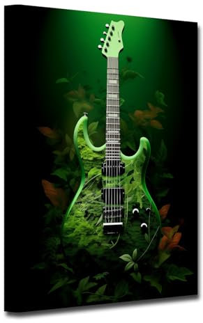 LZIMU Gitarren Leinwand Wanddrucke grüne Gitarre mit Pflanzen Kunstdruck abstrakte Musikbilder Musikinstrument Poster für Teenager Zimmerdekoration (C, 70.00 x 105.00 cms)