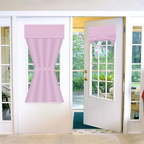 Maritown French Door Curtains 26 x 40 Blinds No Drilling Blackout Tie Up Single Thermal Door Curtain Tape Top Stick On No Drill Shade for French Doors Kitchen Bathroom Window (Pink, 66 x 102 cm)