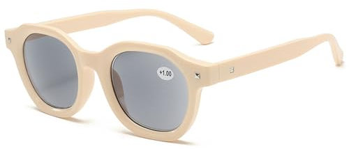 Lanomi Occhiali da Lettura Rettangolari, Occhiali da sole da Lettura Protezione UV400,Occhiali Solari per Uomo e Donna Lente grigia con cornice bianco rosa 2.5