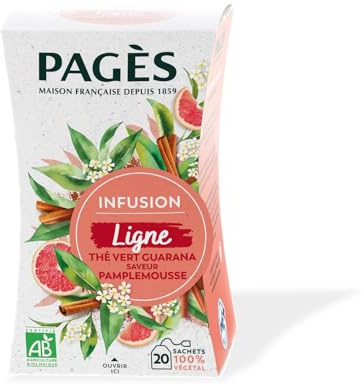 Pagès - Infusion BIO Ligne - Thé Vert, Guarana, Saveur Pamplemousse - Contrôle du Poids - Boîte de 20 Sachets, 100% Végétal