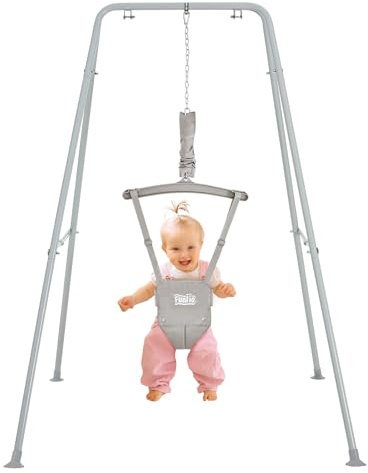 FUNLIO Altalena con Supporto per Neonati per 6-24 Mesi, Altalene Saltare Su per Bambini per Giochi Indoor/Outdoor, Maglione per Neonati/Ragazzo, con Catena Regolabile, Facile da Montare -Grigio