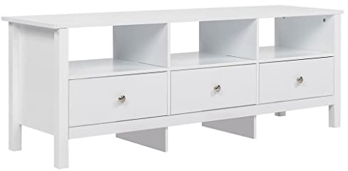 TV Cabinet Storage Media Console for 55 TV Cabinet with 3 Storage Shelves 3 Drawers MDF White