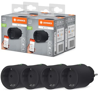 LEDVANCE SMART+ Indoor Plug, Presa intelligente con Matter over WiFi, per l'integrazione di dispositivi tradizionali nella smart home, compatibile con Alexa, Google e Apple, nero, confezione da 4