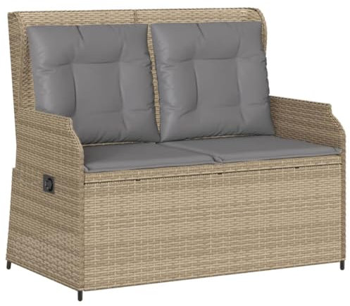 vidaXL Gartenbank, Sitzbank mit Kissen Verstellbare Rückenlehne, Bank Stahlrahmen für Garten Terrasse, Parkbank Gartenmöbel, Beige Poly Rattan