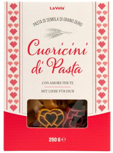 La Vela Cuoricini di Pasta - Bunte Nudelherzen, italienische Pasta in Herzform, Geschenkpackung, 250g - Perfekte Geschenkidee für Valentinstag & besondere Anlässe
