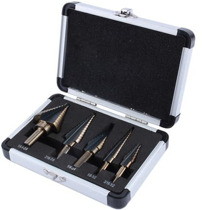 Juego de 5 Brocas Cortadoras de Agujeros de Cono HSS de Cobalto Grande con Revestimiento de Ti para Corte Suave en Acero, Latón, Madera y Plástico
