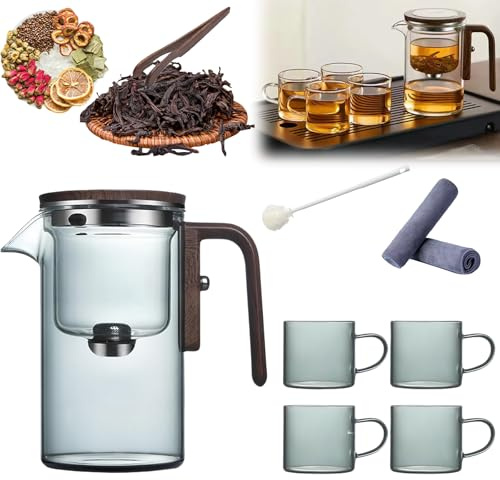 KXDEFE Witchcraft Teapot, Enchanti Tea Magic Pot, Water Separation Glass Teapot With Wooden Handle, Clear Magic Teapot, Glass Teapot With Strainer, Magic Teapot with Infuser (520ML,Gray)