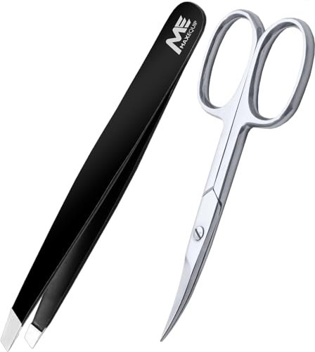 ME MAXEQUIP Cuticle Nail Scissors Curved Shape with Tweezer Professional Stainless Steel Beauty Scissors, for Manicure Pedicure, Eyebrows, Nose, Hair Trimming Beauty Grooming Toenails Women Men