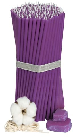 Diveevo Ritual Kerzen 100% Bienenwachs Lila Violett - Kerzen für Gebet Tischdeko Hochzeit - Ungiftig, Ruß - Tropffrei, Nachhaltige Produkte, Nr. 80, Höhe: 18.5 cm, Ø 6.1 mm (50 Stück)