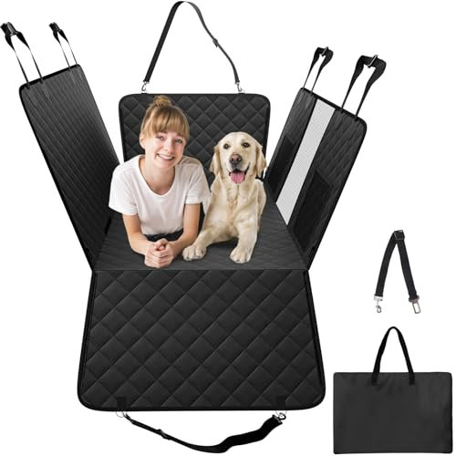 VEVOR Housse de Siège Arrière Voiture pour Chien, 131x63 cm, Couverture de Protection de Siège, avec Fond Rigide, Charge 158 kg, avec Fenêtre en Maille, Poche de Rangement, pour Voitures SUV Camions