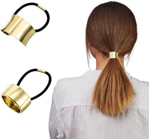 JJUNW 2 Stück Metall Haarmanschetten, Goldenes Haargummi Armband Metall Haar Manschette Pferdeschwanzhalter für Frauen Mädchen