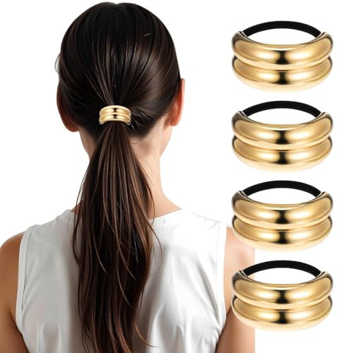Ymapinc 4 Stück Goldene Haargummis Mode Pferdeschwanz Haargummi Damen Elegante Pferdeschwanzhalter Elastische Haarbänder für Alltag Arbeit Party