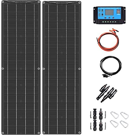 Panneau Solaire Flexible 2x150w, Kit De Panneau Solaire Monocristallin 300w Avec Contrôleur De Charge 40a Et Câbles De Connexion Pour Bateau, Camping-car, Charge De Batterie 12v