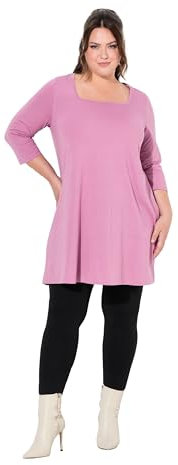 Ulla Popken Damen große Größen Übergrößen Plus Size Longshirt, A-Linie, Carré-Ausschnitt, 3/4-Arm Mauve 50+ 825970809-50+