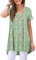 POPYOUNG Ladies Tunics to Wear with Leggings Summer Loose Short Sleeve Blouse Flowy Long Tops V-Neck Shirts L, Floral Green