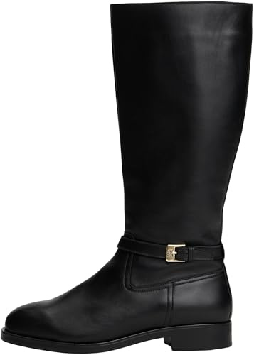 Tommy Hilfiger Donna Stivali Buckle Riding in Pelle, Nero (Black), 42