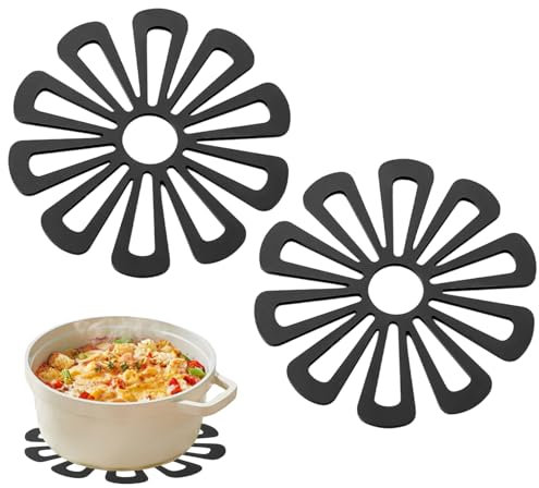 2Pcs Silicone Trivets, Flexible Heat Resistant Mat, Kitchen Worktop Protector, Multi-purpose Non Slip Table Place Mats for Hot Pots Holder, Spoon Rest, Coasters for Kitchen Cooking Dining