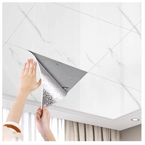 WWERTYY Dalles de Plafond décoratives en PVC, Panneau de Plafond insonorisant avec Support Autocollant, Panneaux muraux pour décoration intérieure (30 x 60 cm, 5 pièces)