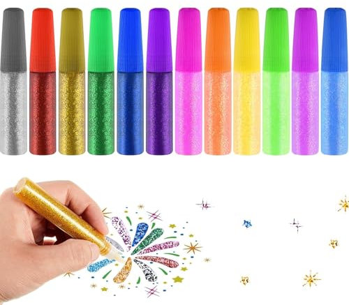 Canollo 12 Stück Glitzerkleber, Bunt Glitter Glue Original, Glitzerstifte Kinder, Diy-Kunst- Und Handwerks-Glitzerstifte, Glitter Glue Im Farbenfrohen Set für Dkreativen Basteln und Gestalten