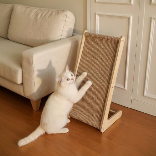 Griffoir pour Chat, 72 cm Planche à Gratter, Bois Massif, Surface en Jute, Grattoir Chat Soutien Dorsal pour Mur et Canapé