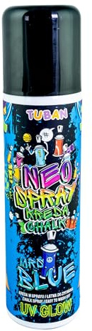 TUBAN Neo Kreide Spray 150 ml – Fluoreszierende Sprühkreide für Kreative Gestaltung auf Asphalt Glas Holz Stein & Gras – Leicht Abwaschbar mit Wasser – Hergestellt in Polen - Blau