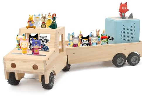 Sun3drucker Storage & Play Car for Toniebox and Tonie Figures Storage Shelf, Magnetic Shelves Compatible with Tonie Box Player Character for Children Room (Natural, Trailer)