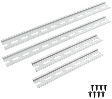 Offgridtec 4‑teiliger Aluminium-DIN-Schienen-Satz für Elektroverteilungen, 35×7,5×1,2 mm Top-Hat-Profil, 4x20 cm Schienen & 8 Schrauben, für Leitungsschutzschalter, Klemmen & Steuerungsfelder