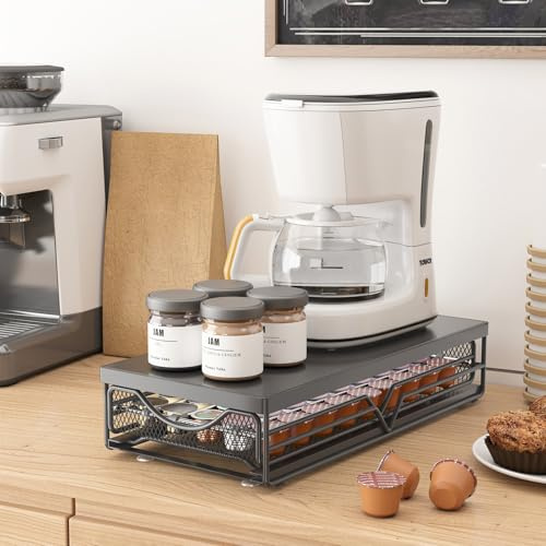 Mustorn Kapselhalter Einstellbarer Abstand, Kaffeekapseln Aufbewahrung Edelstahl Kapseln Aufbewahrung Kapsel Halter Capsule Holder Kapselbehälter Kaffeepads Aufbewahrung Schublade(Schwarz)