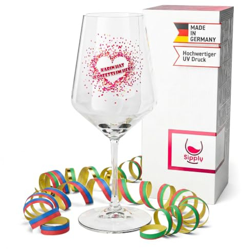 Sipply Weinglas zum Karneval personalisiert mit Namen - Konfetti im Herz - 0,5l Faschingsfest-Geschenke für Frauen Schwester Oma beste Freundin