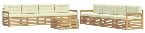 vidaXL Outdoor-Sofagarnitur mit Kissen 9 pcs Weiß und Creme Polyester, Garten Lounge Set, modernes Akazienholz Sofa, wetterfeste Möbel, Bequeme Terrassen Sitzgelegenheit