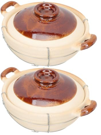 Hoement Ollas de barro para cocinar 0,5L con asa resistente, juego de 2 unidades para preparación individual de estofados y sopas en casa