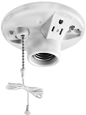 Leviton One-Piece Glazed Porcelain Outlet Box Mount, Incandescent Lampholder, Pull Chain, Top Wired, 9726-C, White