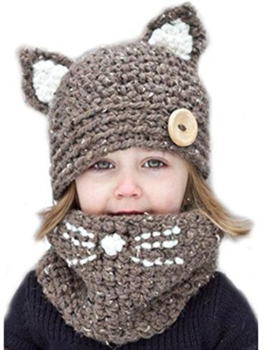 Amorar Kinder warme Katze Hut Tier Hüte gestrickte Coif Hood Schal Mützen für Herbst Winter,EINWEG Verpackung