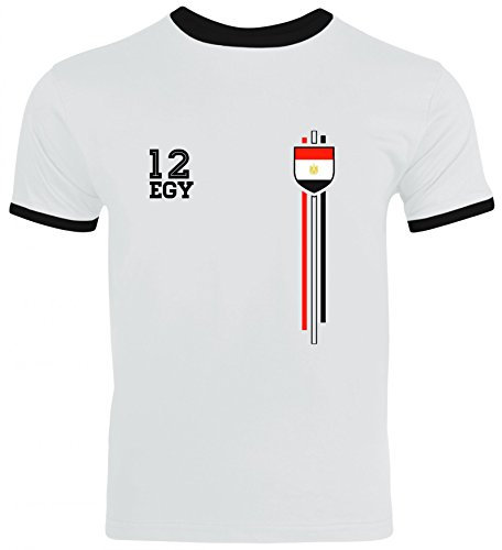 Egypt Soccer World Cup Fussball WM Fanfest Gruppen Herren Männer Ringer Trikot T-Shirt Streifen Trikot Ägypten, Größe: XL,White/Black