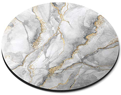 Tapis de souris rond en caoutchouc souple avec motif effet marbre gris or blanc 5 mm - Accessoire de bureau imprimé 24432