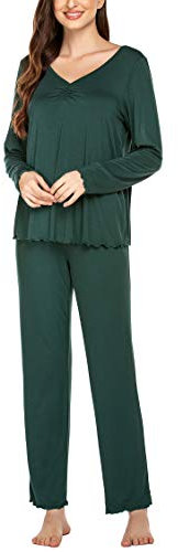 MAXMODA Pigiama Donna Maniche Lunghe Invernale Pigiami Due Pezzi Autunno, Verde, M