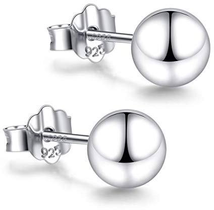 18K Weißgold plattierte Ohrstecker Silber 925, Silber Ohrringe Damen 3mm-10mm Optionen, Rund Hypoallergener Schmuck für Herren mädchen (4mm)