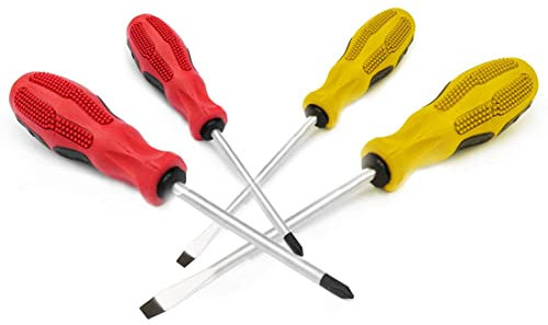 EUROXANTY Set di cacciaviti | Cacciaviti manuali | Con punte magnetiche | Cacciavite con impugnatura ergonomica e antiscivolo | Punte piatte e stella | (SET 4 unità 100 e 75 mm)