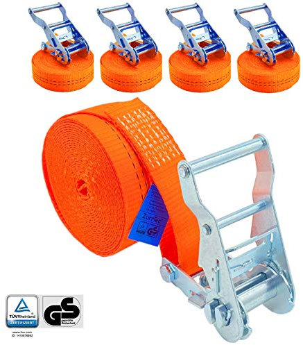 4 Stück 2000kg 6m Spanngurte mit Ratsche 1 teilig einteilig Ratschengurt Zurrgurte 35mm orange 2t 2000 daN