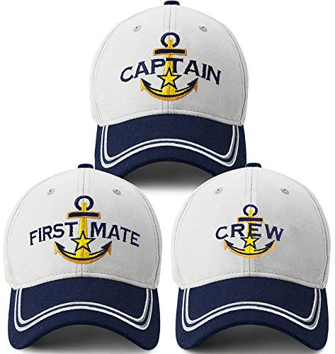 PopCrew Captain Hat & First Mate | Passende Skipper Bootfahren Baseballkappen | Nautische Marine Sailor Navy Hüte, S1 Bundle, Einheitsgröße