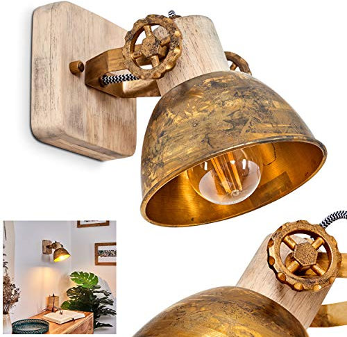 Wandleuchte Orny, 1-flammiger Wandstrahler aus Holz und Metall in bronzefarben, Industrial/Vintage Look Zimmerlampe, 1 x E27,ohne Leuchtmittel