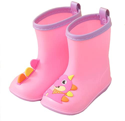 Stivali da Gomma Bambino Impermeabili Wellington Dinosauro Bambina Stivaletti Pioggia Antiscivolo Morbidi PVC Cartoni Scarpe Antipioggia Rosa 24
