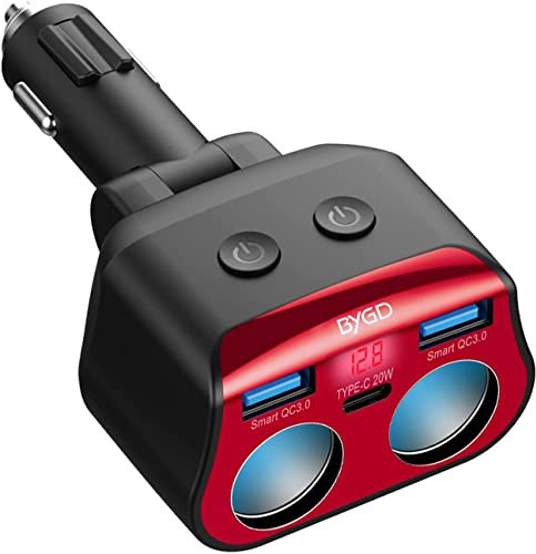 BYGD Sdoppiatore Accendisigari, 2 Prese Accendisigari QC 3.0 USB Power Splitter 12V/24V 120W Sdoppiatore Auto per Telefoni Cellulari GPS